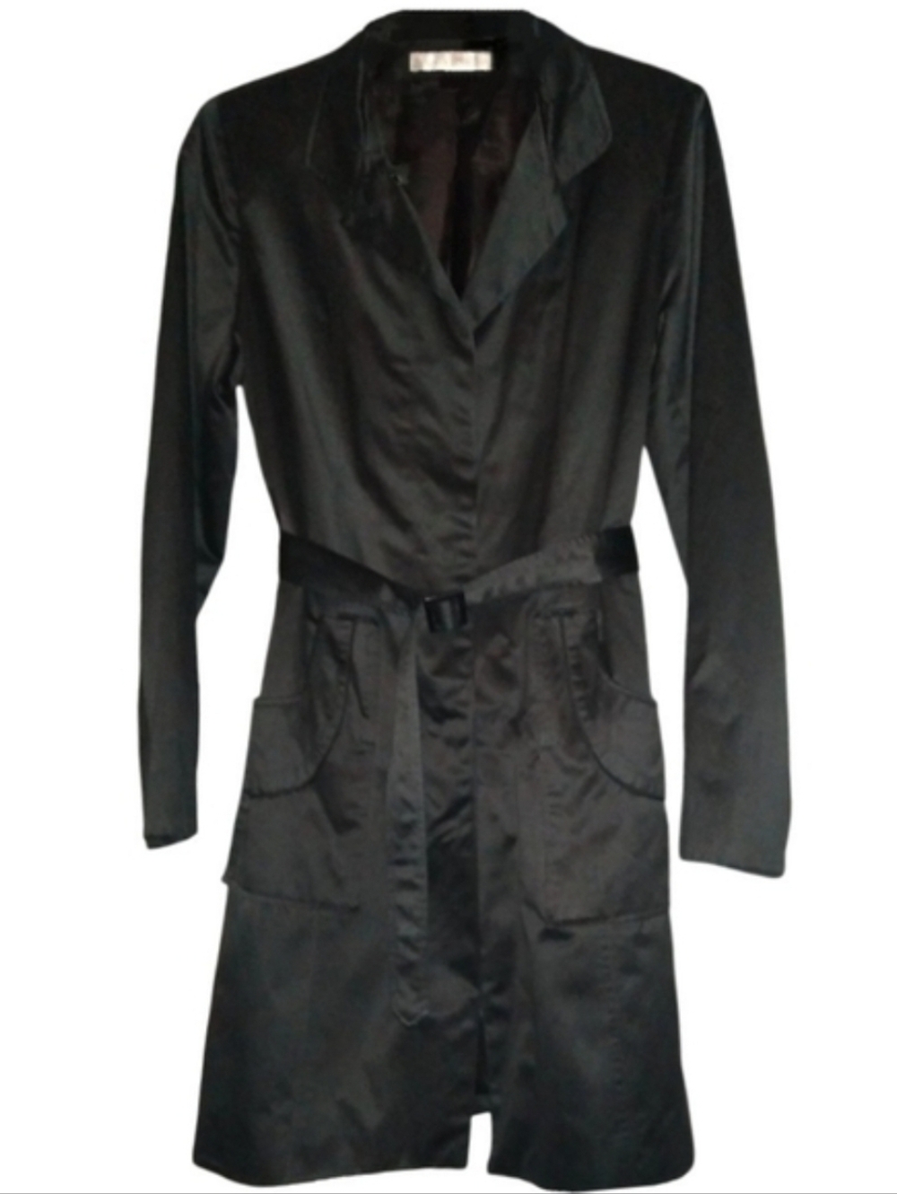 Via Spiga Smooth Black Belted Trenchcoat Trench Coat Jacket with Belt Classic 8